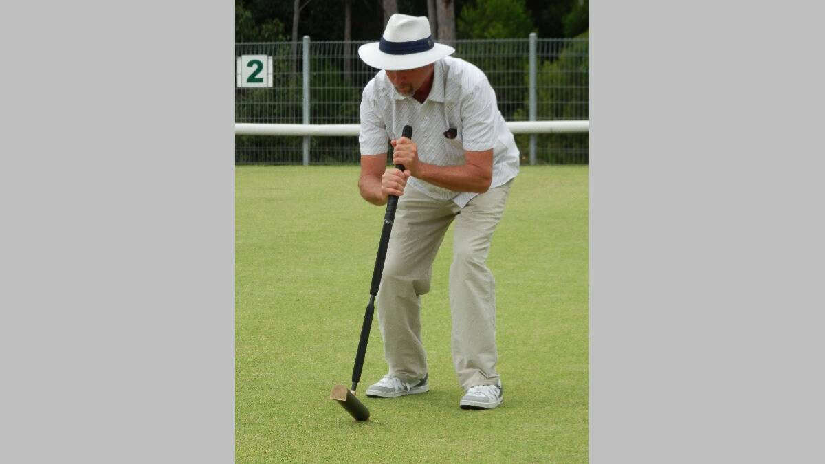 NAROOMA: Shane Carson playing “hot” at the Croquet Association Twilight Match at the Narooma Sporting and Services Club. 