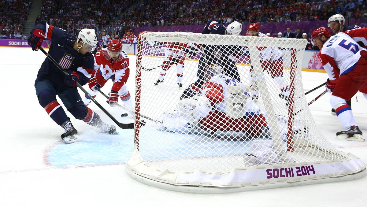 Russia in the secod period during the Men's Ice Hockey Preliminary Round Group A game on day eight of the Sochi 2014 Winter Olympics at Bolshoy Ice Dome. Photo by Streeter Lecka/Getty Images.