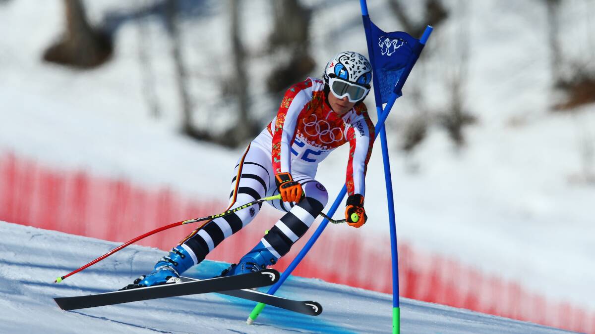 Maria Hoefl-Riesch of Germany in action during the Alpine Skiing Women's Super-G on day 8 of the Sochi 2014 Winter Olympics at Rosa Khutor Alpine Center. Photo by Doug Pensinger/Getty Images