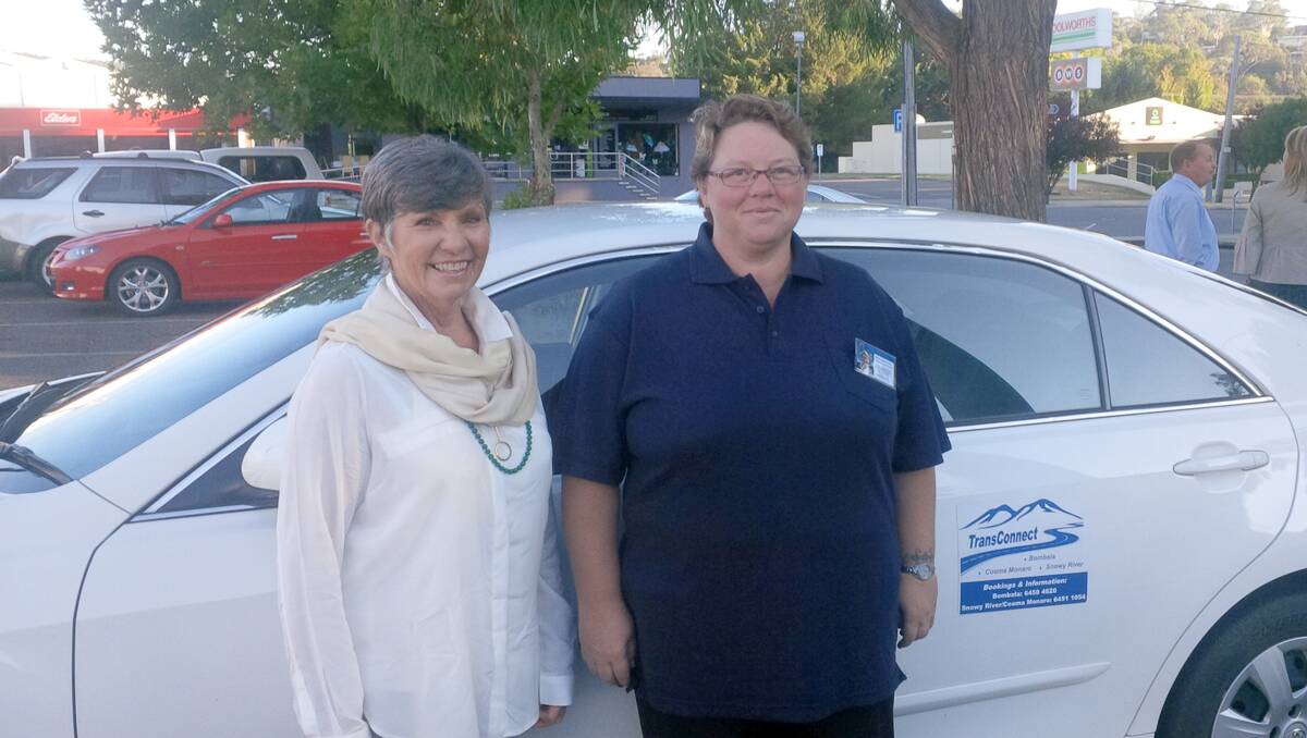 Pam Scott of Bibbenluke with Bombala Transconnect link driver, Karen Hampshire, on the inaugural journey of the service.