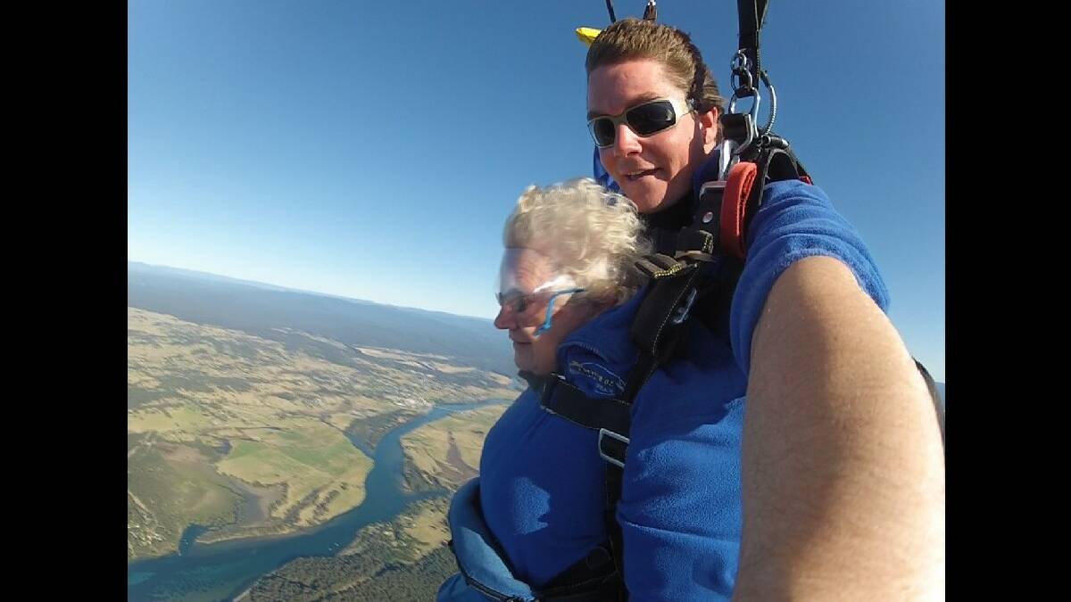 MORUYA: Bibbenluke skydiving granny Lorraine Roberson celebrates her 85th birthday by jumping with Skydive Oz and its tandem master Scott Hiscoe with it also announced this week that the company will receive a $110,000 to develop an Extreme Sports complex at Moruya airport.
