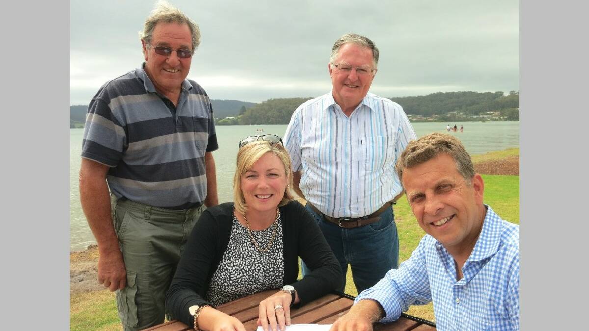 NAROOMA: Oyster farmer David   Maidment, Narooma Oyster Festival   spokesperson Cath Peachey and Narooma   Chamber of Commerce and festival   treasurer Paul Dixon thank Member for   Bega Andrew Constance for a $10,000   Flagship Events grant.