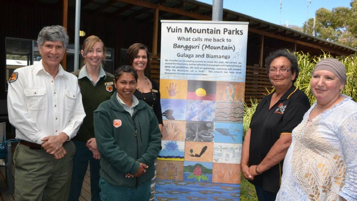 NAROOMA: NPWS area manager Preston Cope, Gulaga National Park ranger Nadia Ross, NPWS Aboriginal discovery   ranger Cathy Thomas, NPWS administrative officer Nuala Trindall, Gulaga NP Board of Management deputy   chairperson Vivienne Mason and chairperson Iris White.